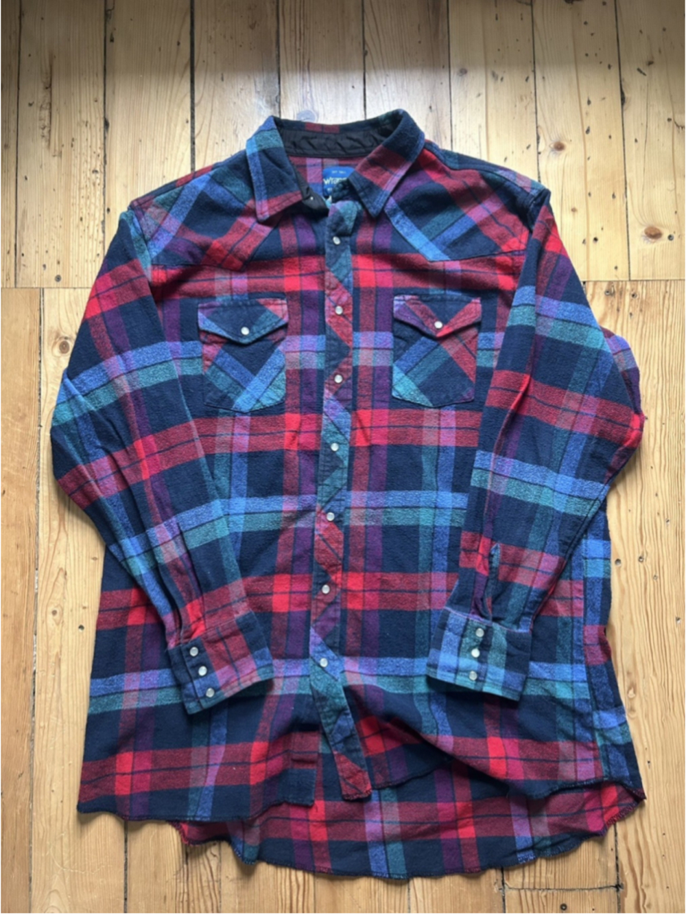 Wrangler Retro Men's Red/Blue Plaid Flannel Western Pearl Snap Shirt Size 3XL